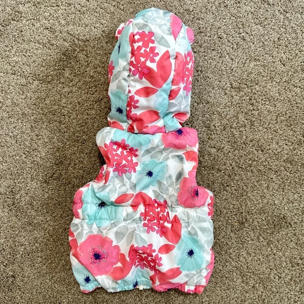 VTG Y2K Gymboree Floral Puffer Vest 6-12 Months Baby Girl Floral Hooded Zips
